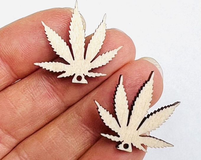 BULK (12pc or 24pc) Unfinished Wood Marijuana Cannabis Hemp Pot Leaf  Cutout Hanging Dangle Earring Jewelry Blanks Shape Made in Texas