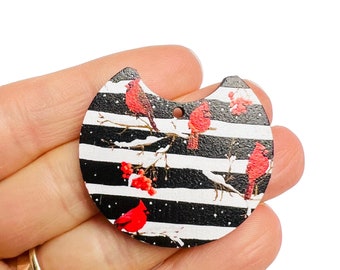 Earring Blanks Wood Cardinal Red Bird Winter Scene Earring Making Supplies Connectors