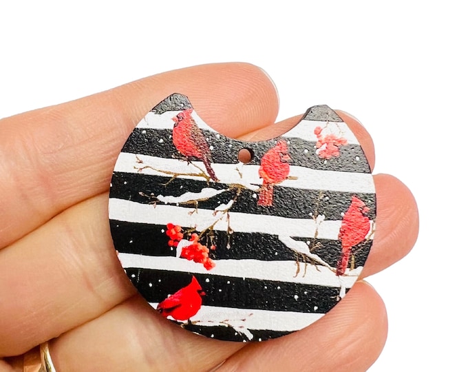 Earring Blanks Wood Cardinal Red Bird Winter Scene Earring Making Supplies Connectors