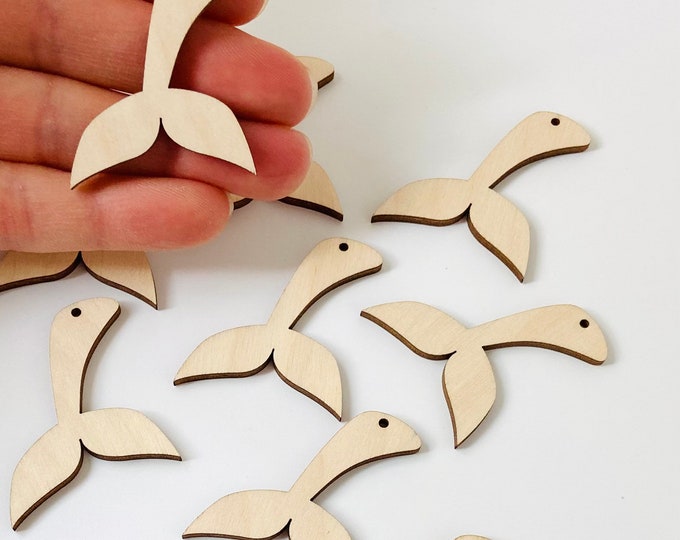 BULK (12pc to 100pc) Unfinished Wood Mermaid Tail Cutout Dangle Earring Jewelry Blanks Charms Shape Crafts Made in Texas