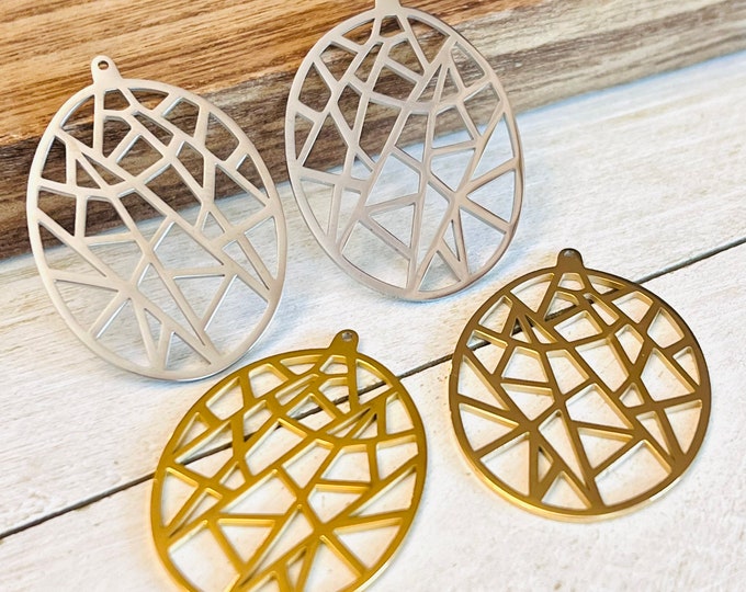 Clearance 6pcs Imperfect Silver or Gold Plated Polished Stainless Steel 35mm Geometric Cutout Earring Connectors DIY Earrings