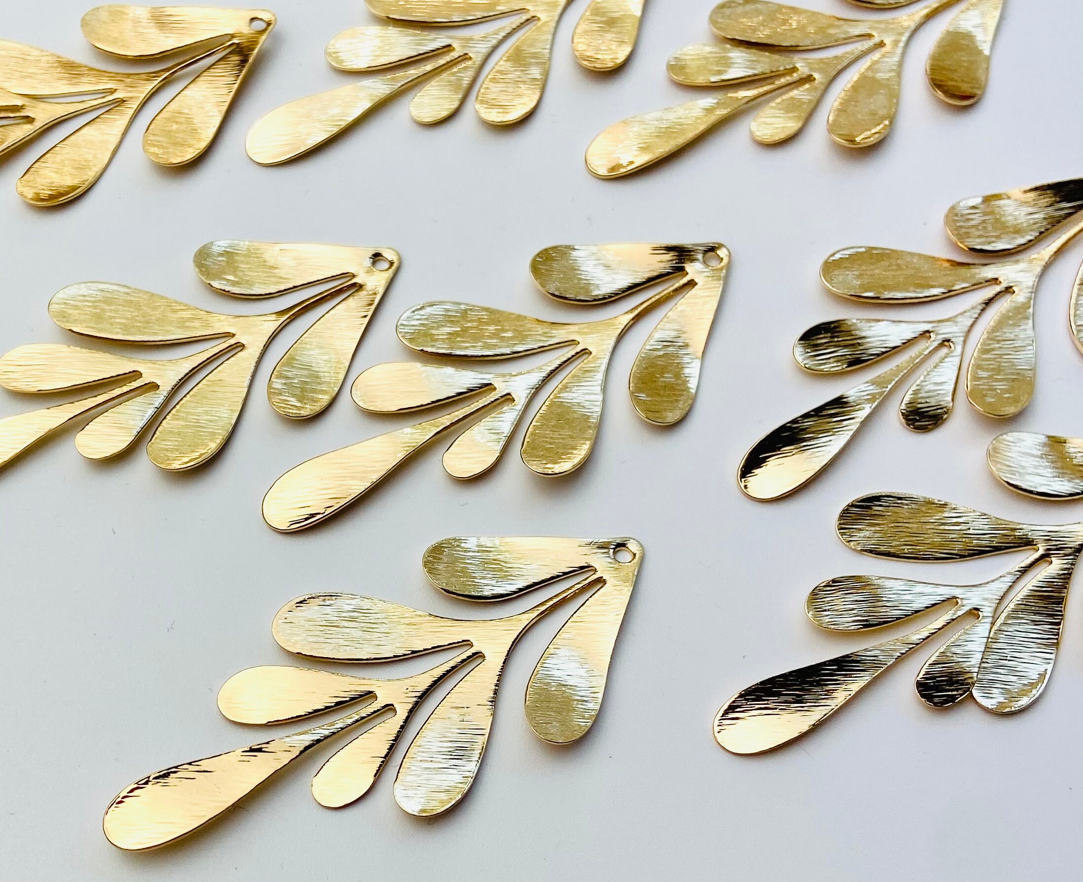 Long Wavy Leaf 18k Gold Plated Brass Jewelry Charms Earring Earrings