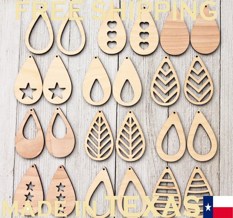 36 Unfinished Wood Laser Cutout Dangle Earring Jewelry Blanks Etsy