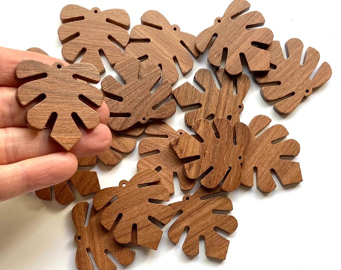 Clearance 10 Pieces Lightweight Natural Wood 40mm or 1.56”Wide Tropical Monstera Leaf Leaves Earring Earrings Charms Jewelry Making Crafts