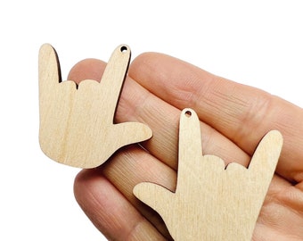 I Love You hand symbol Sign Language Unfinished Wood Earrings Cutout All SIZES BULK (12pc to 100pc) Craft Blanks