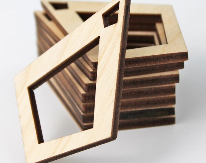 ALL SIZES BULK (12pc to 100pc) Unfinished Wood Laser Cutout  Frame Diamond Dangle Earring Jewelry Blanks Shape Crafts Made in Texas