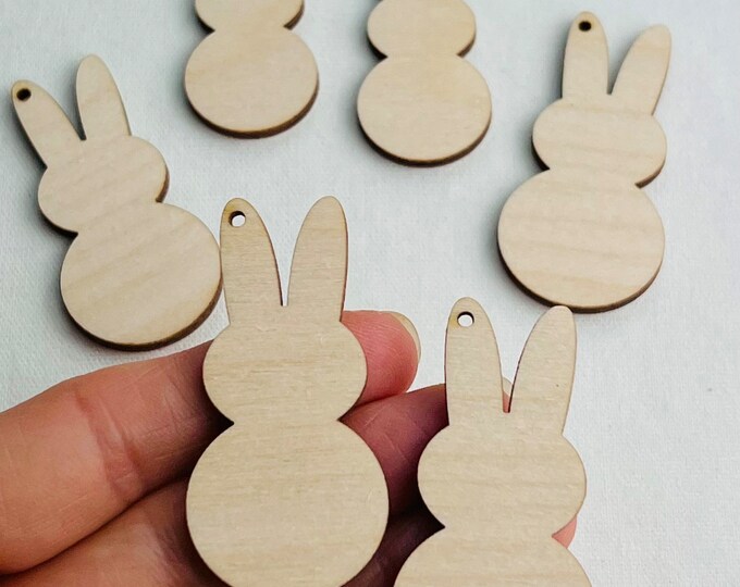 ALL SIZES BULK (12pc to 100pc) Unfinished Wood Laser Easter Bunny Cutout Earring Earrings Jewelry Blanks Crafts Made in Texas
