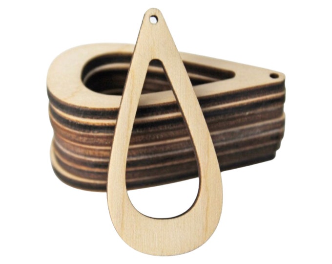 ALL SIZES BULK (12pc to 100pc) Unfinished Wood Laser Cutout Frame Slim Teardrop Hoop Earring Earrings Jewelry Blanks Crafts Made in Texas