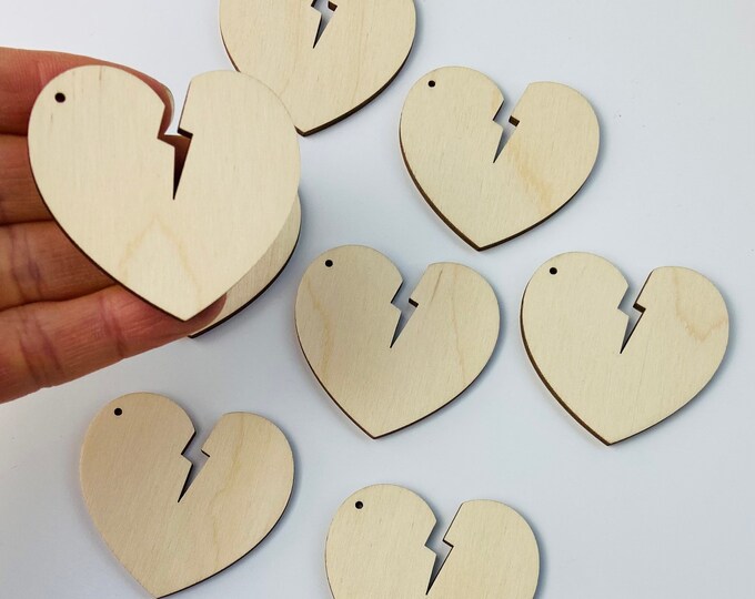 ALL SIZES BULK (12pc to 100pc) Unfinished Wood Laser Cutout Cracked Thunder Bolt Heart Hearts Earring Jewelry Blanks Shape Crafts