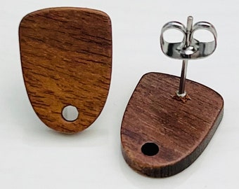 12pcs Wood Wooden Stud Post Rounded Square Oval Earrings w/ Earring Backs Connector Loop Holes Dangle DIY Earrings Findings Jewelry Making