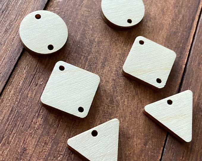ALL SIZES Unfinished Wood Laser Geometric Set Cutout Circle, Square, Triangle w/Connector Holes Dangle Earrings Jewelry Blanks Charms Crafts