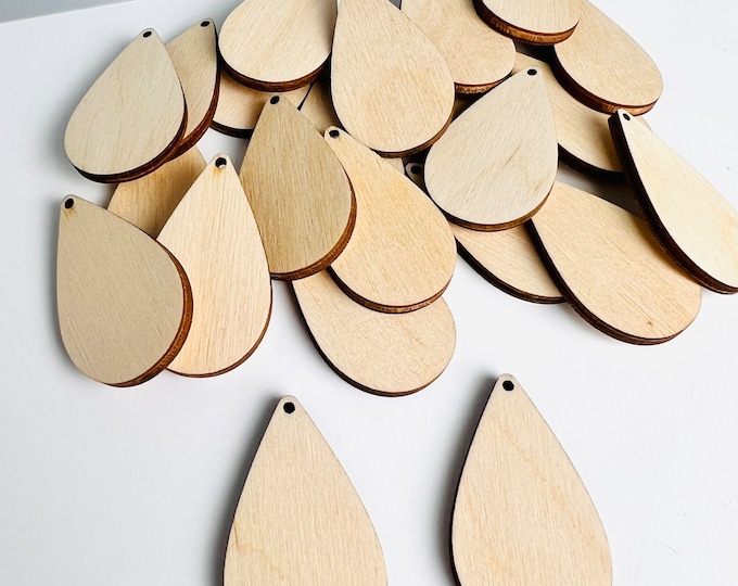Clearance 30Pcs Unfinished Wood Laser Cutout Solid Teardrops Teardrop Shape 1.5” Earrings Blanks Great for DIY