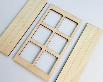 Unfinished 1/12th Scale Wood Dollhouse Fairy Garden Church Diorama Bird House 6 Squares Window with Shutters Crafts Doll House 1:12