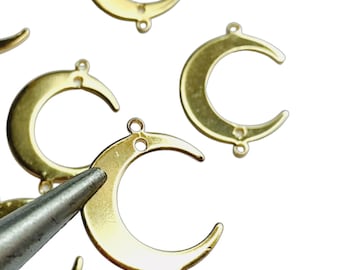 Clearance 24 Gold Brass Moon Charms, Jewelry Making Connectors (22x17mm)