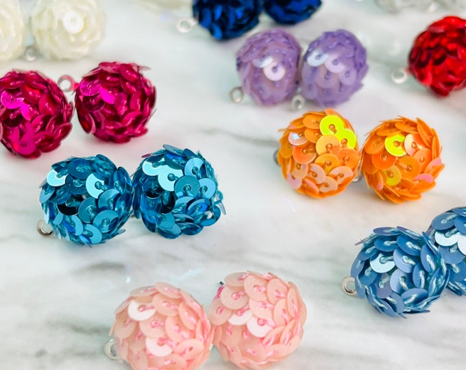 2 or 6 Sequin Earrings 12mm Round Circle Stud Post & Backs w/Connector Loop Holes Dangle Style Earring Findings Jewelry Making