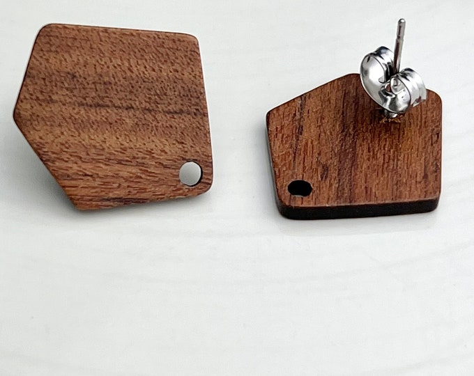 12pcs Wood Wooden Stud Post Irregular Square Earrings w/ Earring Backs Connector Loop Holes Dangle DIY Earrings Findings Jewelry Making