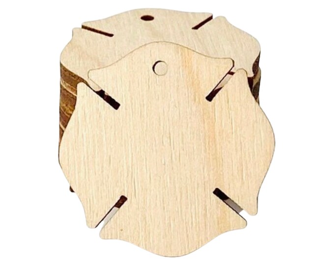 6-Pack Fireman Fire Fighter Rescue EMS Badge Shield with/without Holes Unfinished Wood Cutout DIY Crafts Door Hanger Ready to Paint