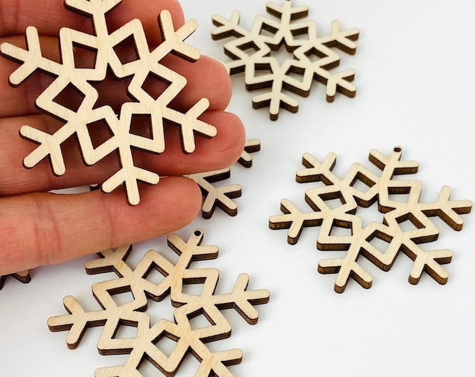 ALL SIZES BULK (12pc to 100pc)X Unfinished Wood Laser Cutout Snowflake Earring Jewelry Blanks Ornaments Bulbs Painting Crafts Made in Texas
