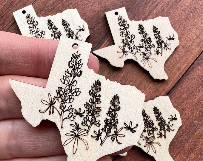 Earrings Texas Bluebonnet Flower Unfinished Wood Wooden Teardrop Earrings Jewelry Blanks Ornaments Charms Crafts