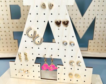 Personalized Wood Letter Earring Holder, Earring Organizer Stand
