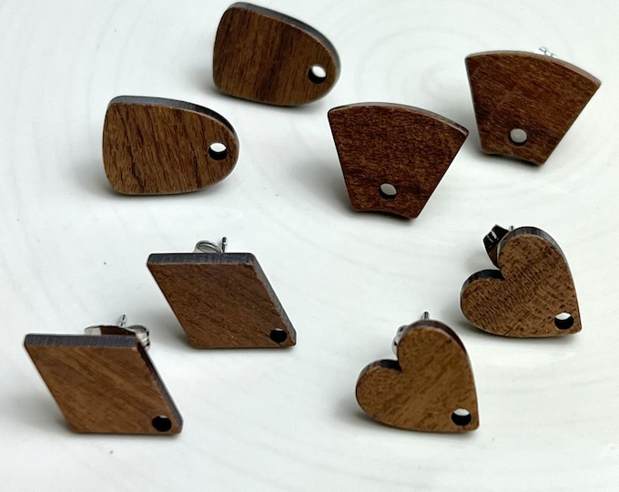 8 Wood Wooden Stud Post Earrings w/ Backs Connector Loop Holes Dangle DIY Earrings Findings Jewelry Making
