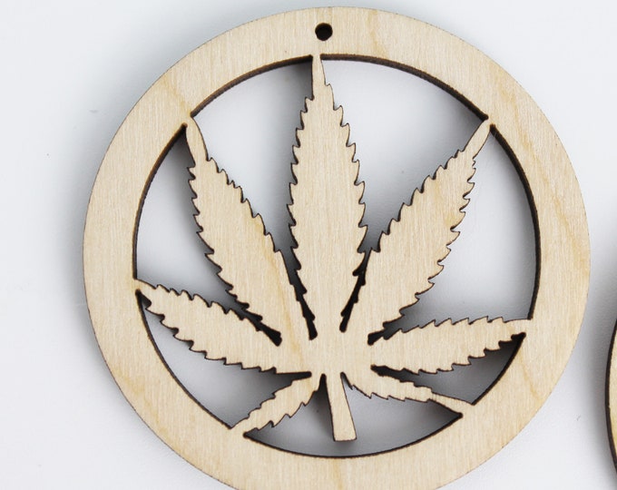 BULK (12pc or 24pc) Unfinished Wood Marijuana Cannabis Hemp Pot Leaf Hoops Cutout Hanging Dangle Earring Jewelry Blanks Shape Made in Texas
