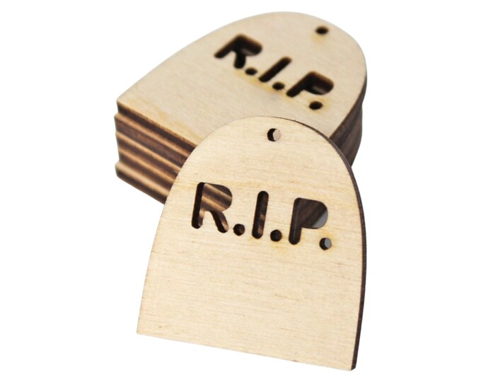 BULK (12pc to 100pc) Unfinished Wood Halloween Tombstone Grave Marker R.I.P. Cutout Dangle Earring Jewelry Blanks Shape Crafts Charms