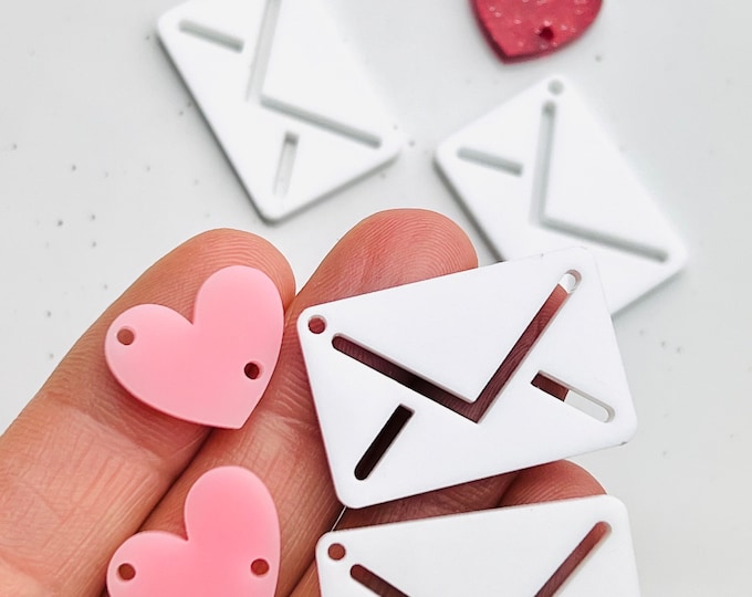 Red Glitter Heart or Pink Acrylic Heart Letter DIY Earrings, Valentines Earring Making Supplies