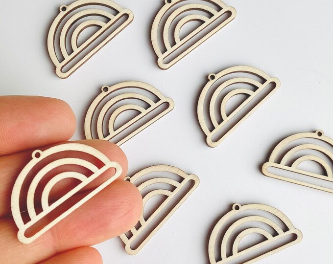 BULK (12pc to 100pc) Unfinished Wood Rainbow Rounded Lines Cutouts Dangle Earrings Jewelry Blanks Shape Crafts Macrame Resin Texas Made