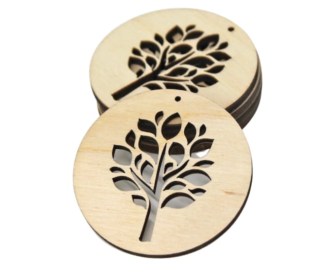 BULK (12pc to 100pc) Unfinished Wood Circle Hoop Tree of Life Cutout Hanging Dangle Earring Jewelry Blanks Shape Crafts Made in Texas