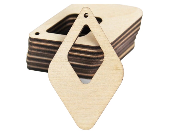 ALL SIZES BULK (12pc to 100pc) Unfinished Wood Laser Rounded Diamond with Cutout Dangle Earring Earrings Jewelry Blanks Crafts Made in Texas