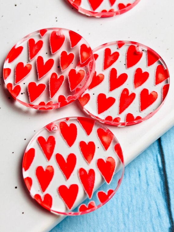 Clear Acrylic Acrylic Earring Making Kit BULK(2-24pcs) Red Heart