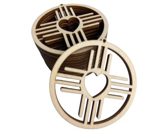 Wood Zia Heart Earring Blanks, New Mexico Sun Symbol Cutouts