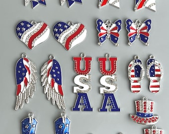 6Pcs Red White and Blue Patriotic Jewelry Making Earring Charms, 4th of July earring blanks