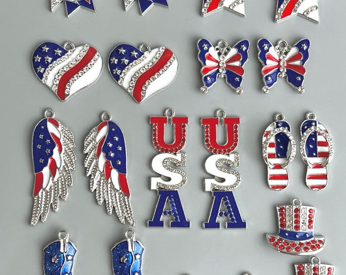 6Pcs Red White and Blue Patriotic Jewelry Making Earring Charms, 4th of July earring blanks