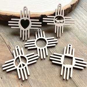10 Piece Set Unfinished Wood Zia New Mexico Sun Symbol Earring Cutout Hanging Charm Ornament Jewelry Blanks Shapes Crafts Made in Texas