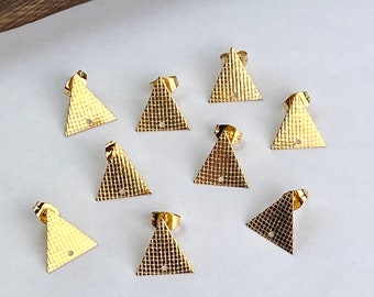 12pcs Gold Plated Triangle Stainless Steel Stud Post Earrings & Backs Connector Loop Holes Dangle Earring Findings Jewelry Making