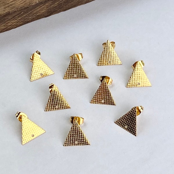 12pcs Gold Plated Triangle Stainless Steel Stud Post Earrings & Backs Connector Loop Holes Dangle Earring Findings Jewelry Making