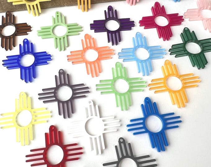 Grab Bag 12 Pairs Zia Acrylic Earring Blanks 1.5", Colorful NM Zia Symbol Laser Cutouts, Jewelry Making Supplies