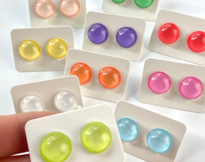 10 Pairs of 12mm Dome Half Ball Round Acrylic Earring Stud Post Earrings Rainbow Colors with Earring Backs