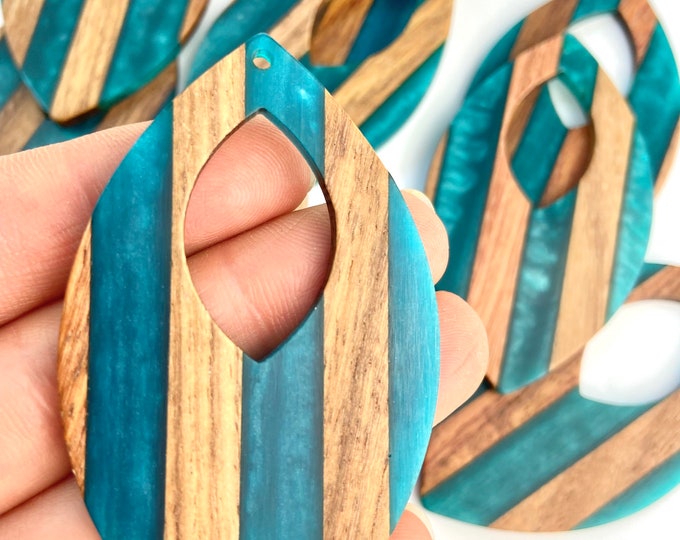 Clearance 10pcs Resin & Wood 2.6” Pointed Oval Hoops Beads Charms with Connector Loop Holes Earrings Earring Findings Jewelry Making Craft