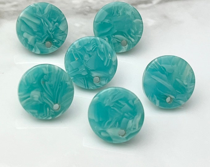 12 Acrylic 14mm Round Stud Post Blue and White Mix Earrings & Backs Connector Loop Holes Dangle Style Earring Findings Jewelry Making