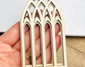 Many Sizes Deluxe Unfinished Old Cathedral Window Wood DIY Dollhouse Church Diorama Bird House Crafts Doll House Gothic