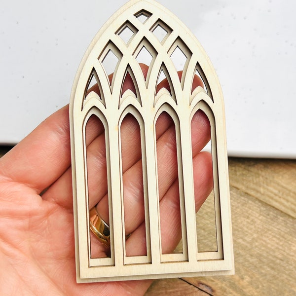 Many Sizes Deluxe Unfinished Old Cathedral Window Wood DIY Dollhouse Church Diorama Bird House Crafts Doll House Gothic