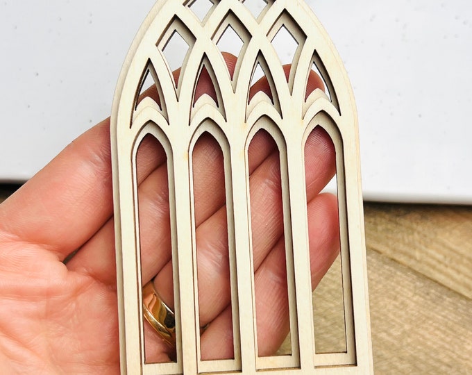 Many Sizes Deluxe Unfinished Old Cathedral Window Wood DIY Dollhouse Church Diorama Bird House Crafts Doll House Gothic