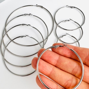 12pcs Lever Back Hoops All Sizes Avail. Silver or Gold Stainless Steel Round Earring Making Findings Supplies