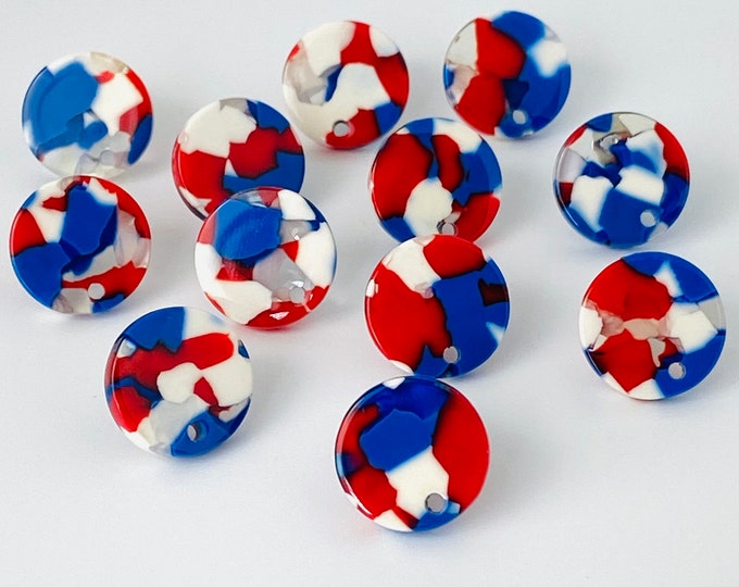 12 Acrylic 14mm Round Stud Post Red White Blue Patriotic Earrings & Backs Connector Loop Holes Dangle Style Earring Findings Jewelry Making