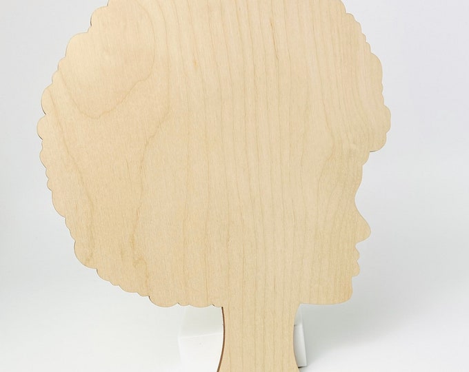 ALL SIZES African Woman Women Face with Curly Hair Silhouette Head Unfinished Wood Laser Cut Cutout Shape DIY Crafts Door Wall Hanger
