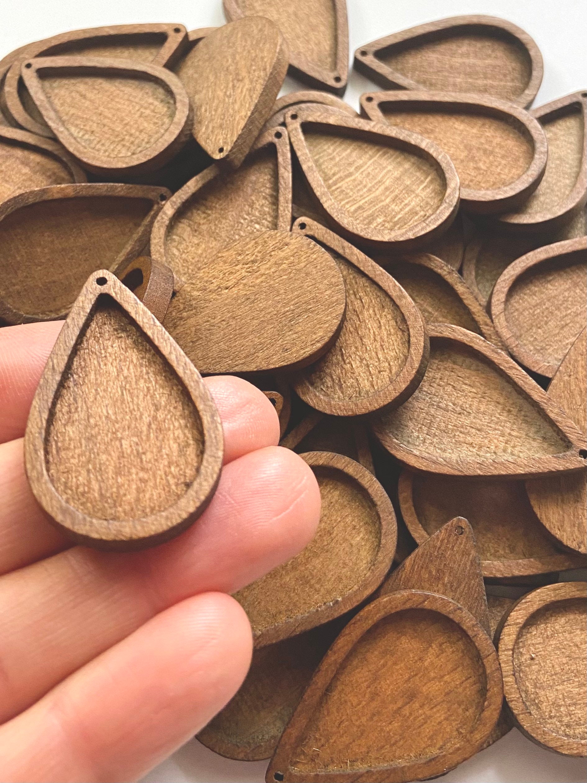 30pcs Black Wood Earring Blanks - Cabochon Settings For 12mm Stones With Wire Hooks