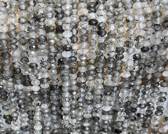 6 Strands 2mm 2 mm Tiny Tourmalated Tourmaline Quartz Black White Clear Faceted Bead Strands Loose Beads Gemstones,Bracelet,Earring Making